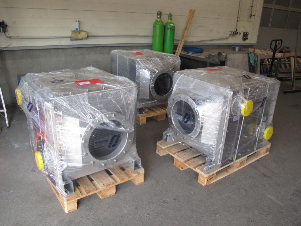 3 pcs. FERCHER FW-600M-H-A exhaustgas heatexchangers, packaged for delivery